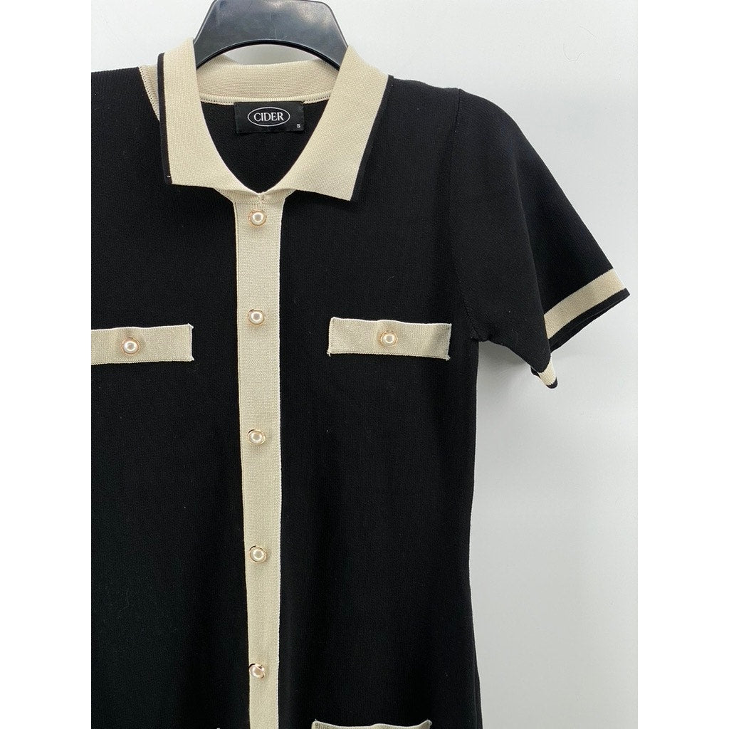 CIDER Women's Black-Beige Faux Pearl Button-Front Knit Mini Dress SZ S(US4)
