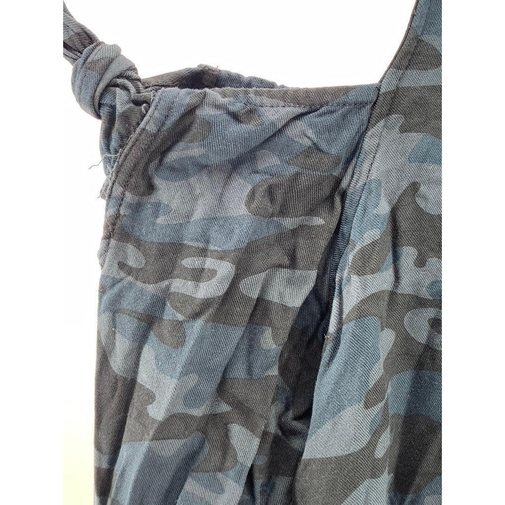 ROCK & REPUBLIC Women's Blue Camo Long Sleeve Cold-Shoulder Button-Up Top SZ L