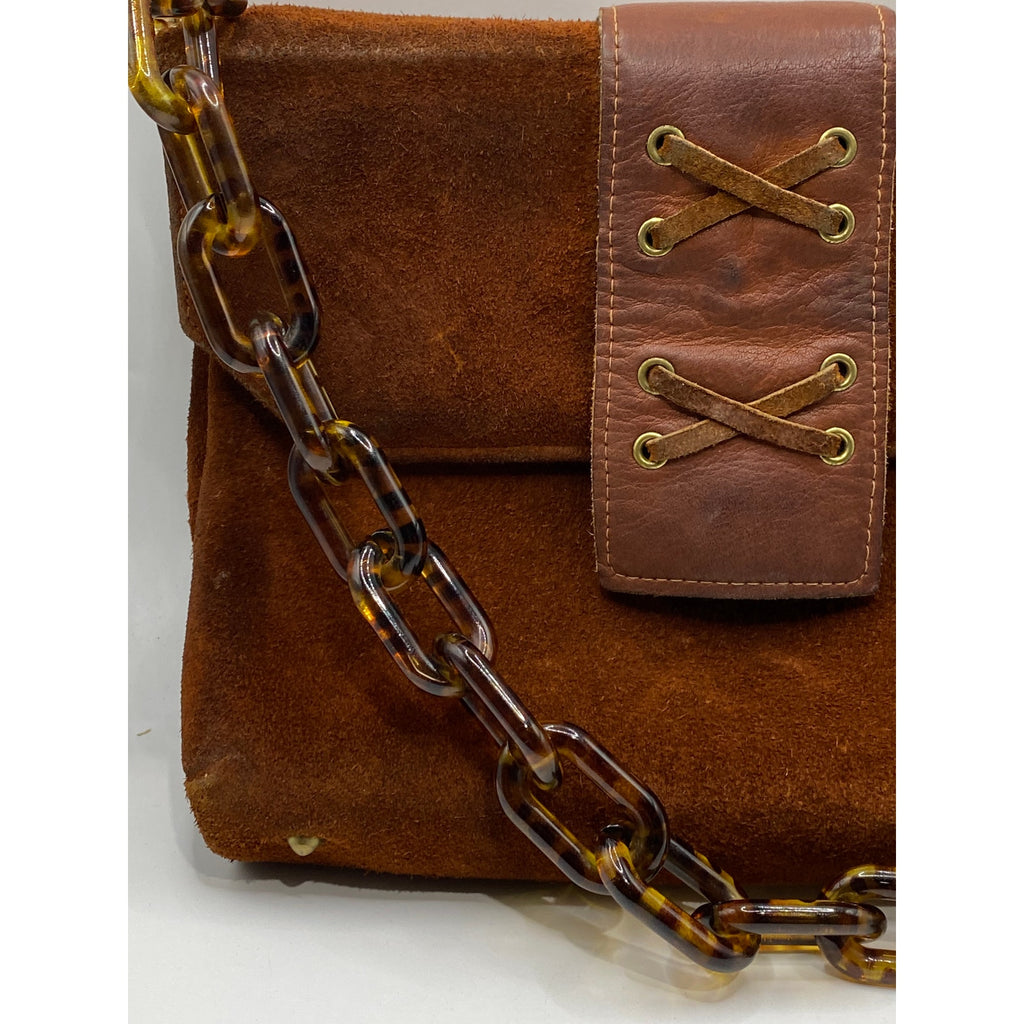 TOWN & COUNTRY SHOES Women's Vintage Brown SuedeLeather Tortoiseshell Clutch Bag