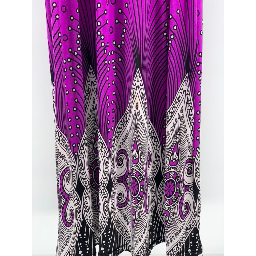 UNBRANDED Women's Purple-Black Silk Blend Printed Sleeveless Maxi Dress SZ XL