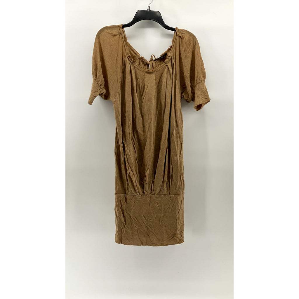 BCBMAXAZARIA Women's Tan Scoop-Neck Short Sleeve Bodycon Mini Dress SZ XS