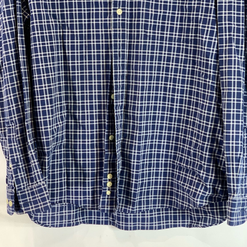 EDDIE BAUER Men's Navy Checkered Regular Fit Button-Up Long Sleeve Shirt SZ L