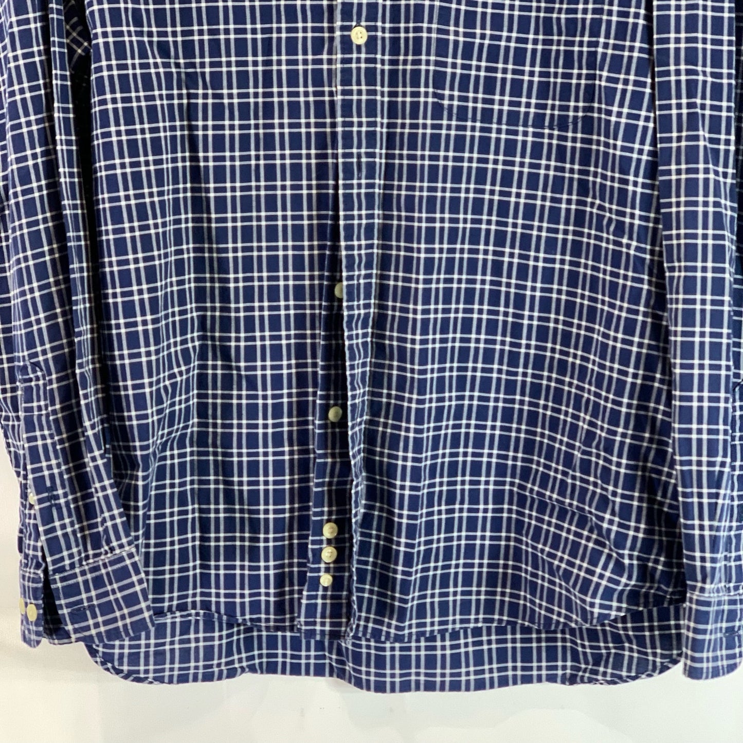 EDDIE BAUER Men's Navy Checkered Regular Fit Button-Up Long Sleeve Shirt SZ L