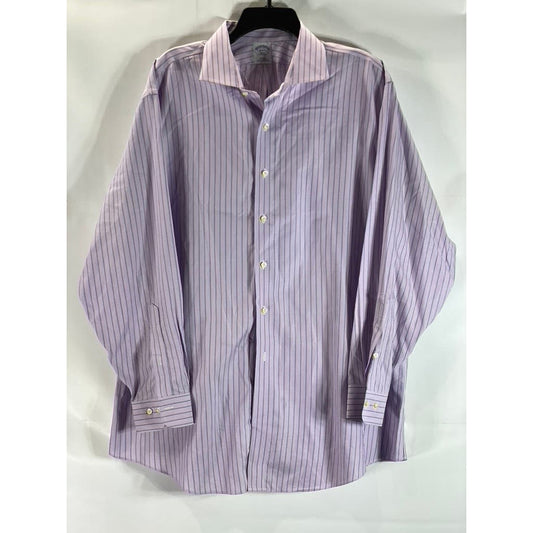 BROOKS BROTHERS 346 Men's Purple Striped Slim-Fit Button-Up Dress Shirt SZ 18