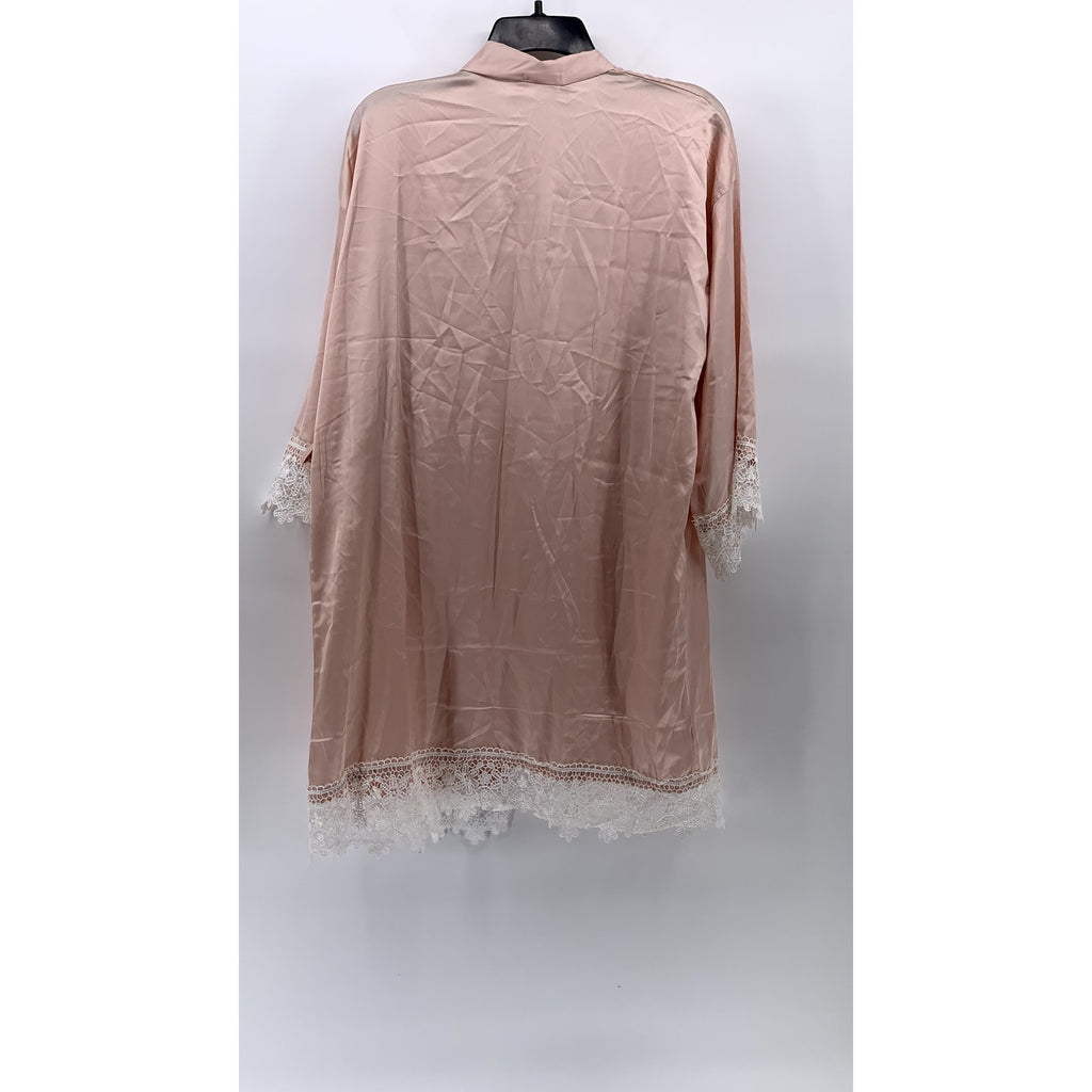 SAIRA Women's Dusty Rose Satin Embroidered Lace-Trim Belted Sleepwear Robe SZ OS