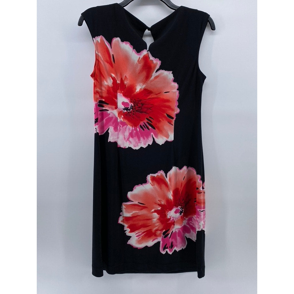 LONDON TIMES Women's Black Floral Crewneck Sheath Knee Length Dress SZ 6