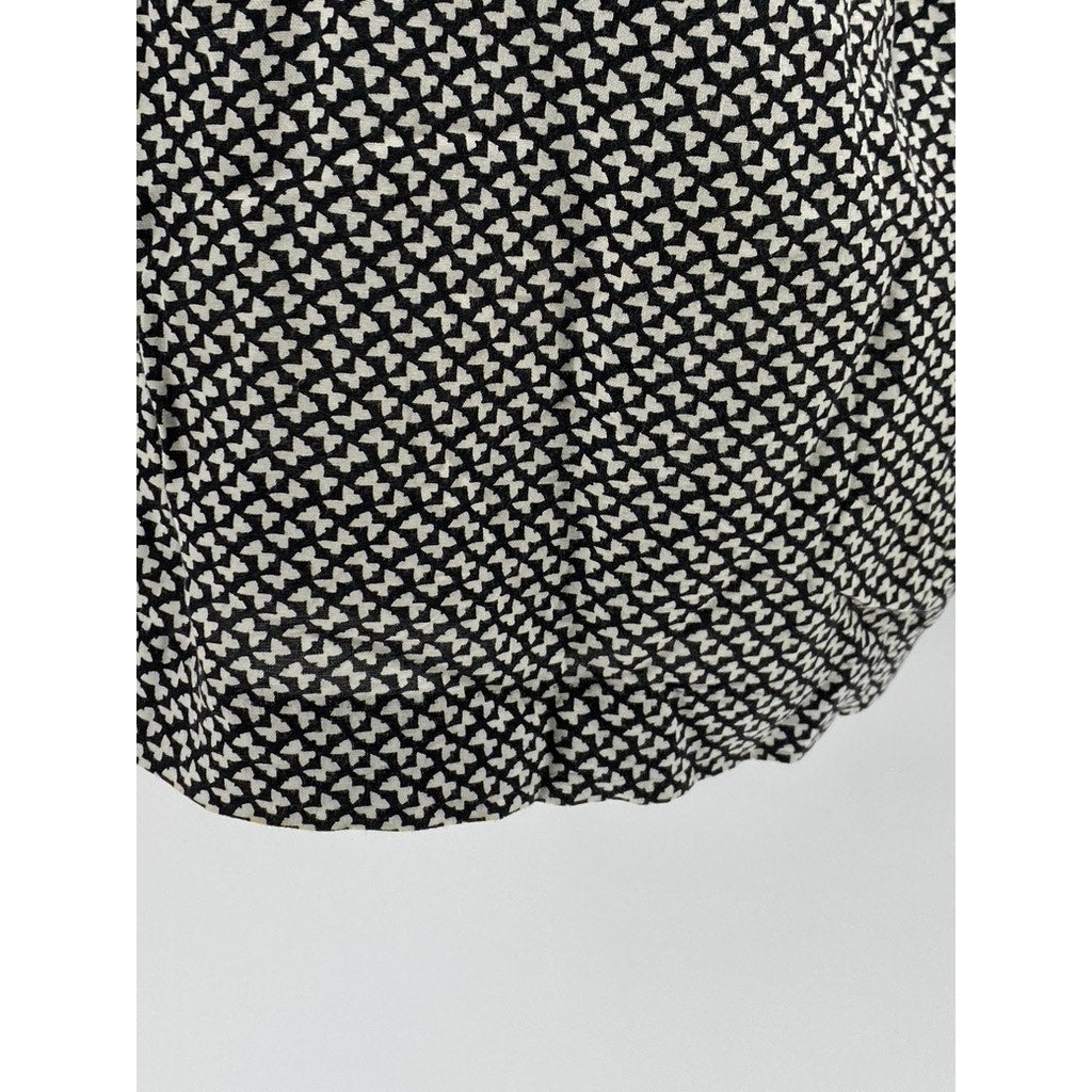 H&M Women's Black-White Mini Bow Print Crewneck Short Sleeve Mini Dress SZ 2