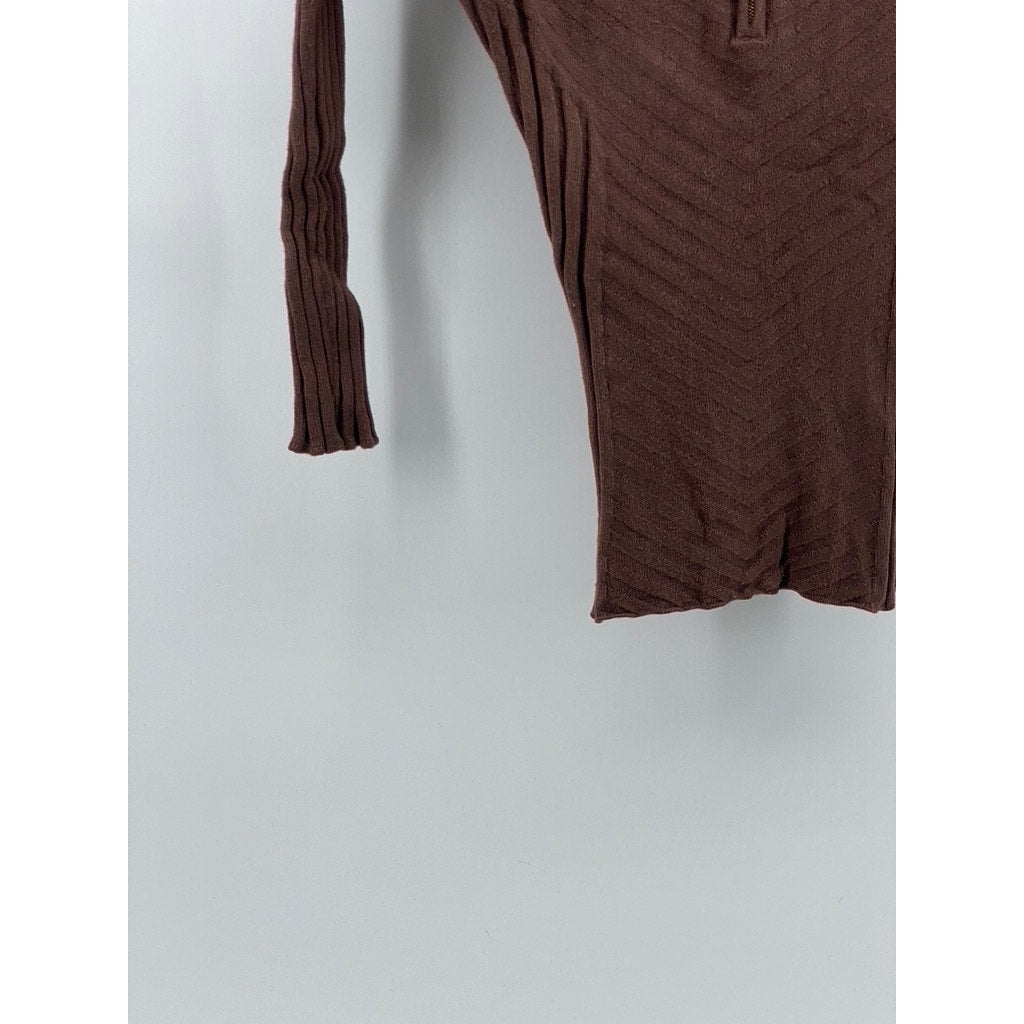 BISOU BISOU Women’s Brown Wide Rib Long Sleeve Half-Zip Sweater Top SZ XS