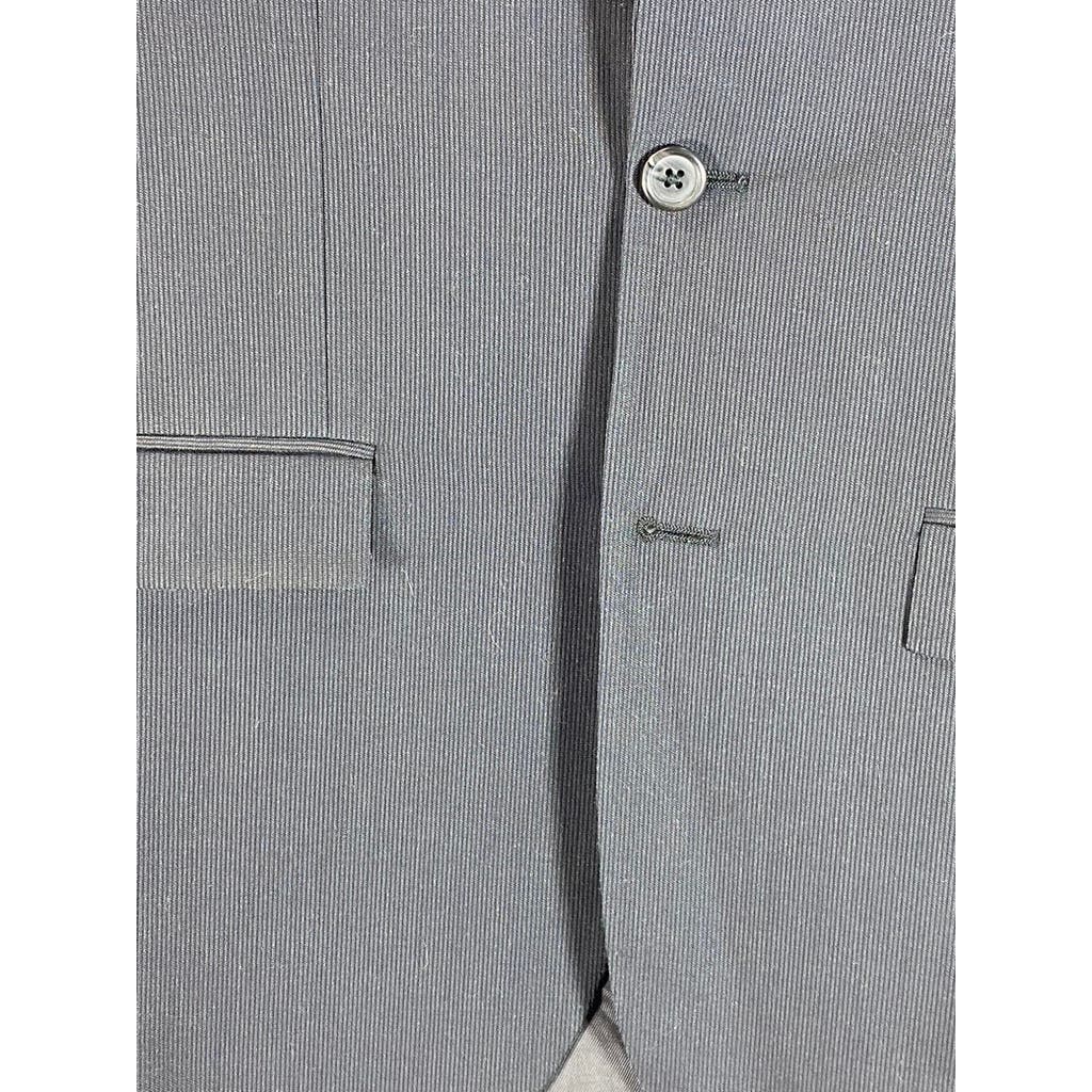 EGARA Men's Black Skinny-Fit Ribbed Two-Button Wool-Blend Long Blazer SZ 38L