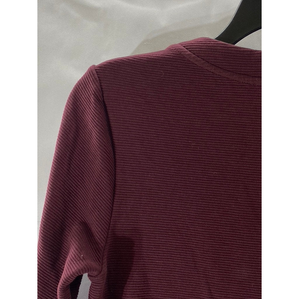 BODEN Women's Burgundy Crewneck Ribbed Regular-Fit 3/4 Sleeve Mini Dress SZ 2