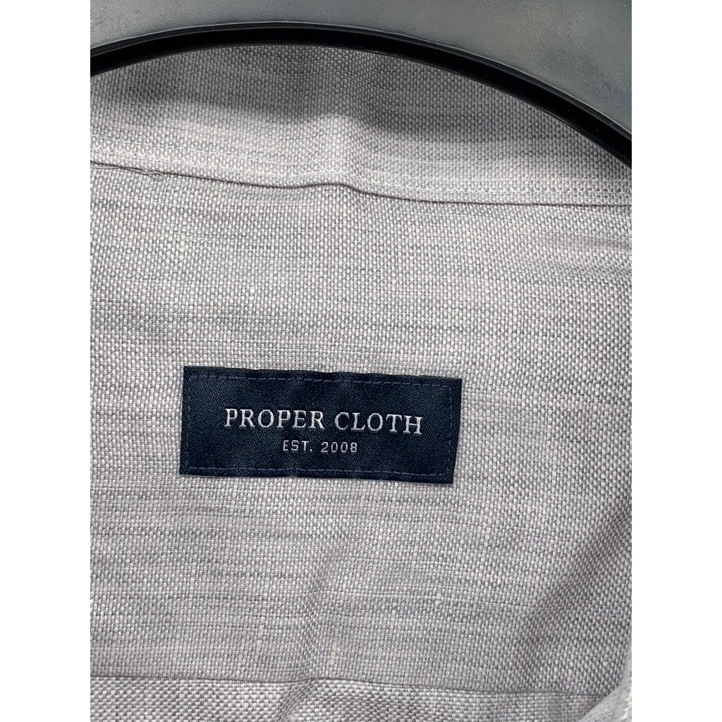 PROPER CLOTH Men's Reda Light Gray Merino-Linen Button-Up Long Sleeve Shirt SZ M