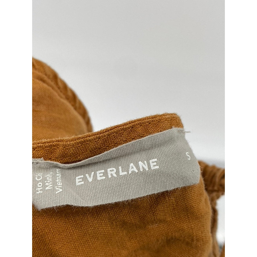EVERLANE Women's Brown Linen Shoestring Apron Open-Back Jumpsuit SZ S