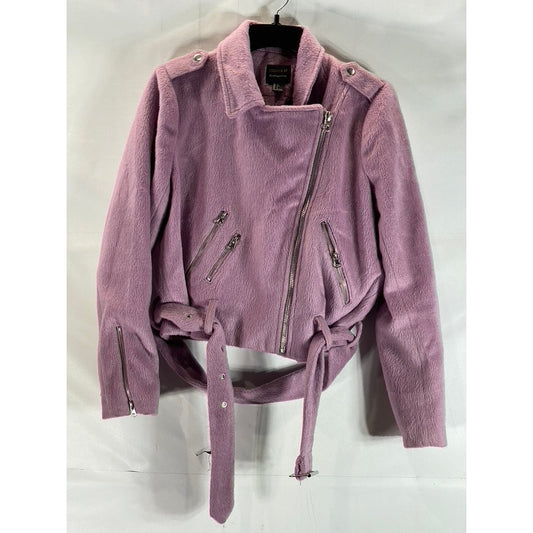 FOREVER 21 Women's Pink Plush Asymmetrical Motorcycle Cropped Jacket SZ L