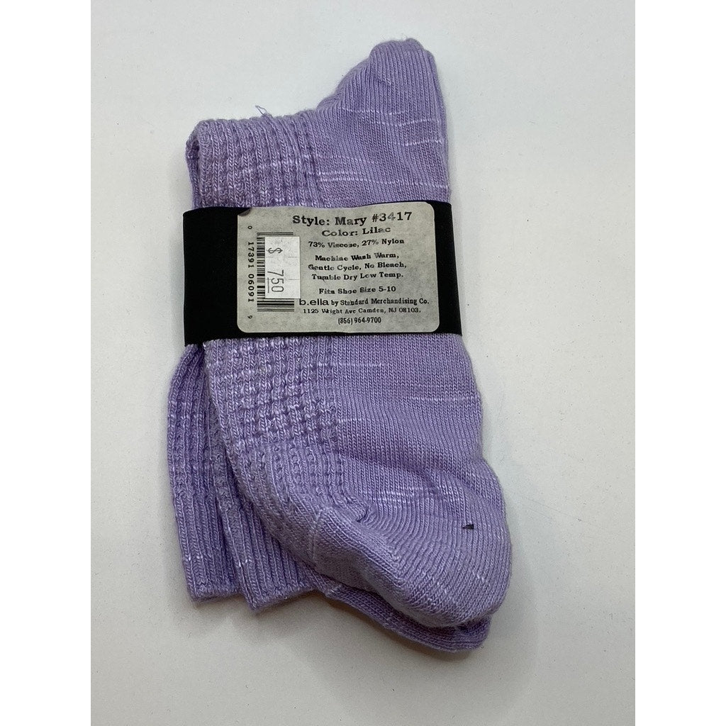 B.ELLA Women's Lilac Purple Knit Cotton-Blend Striped Mary Crew Socks SZ OS
