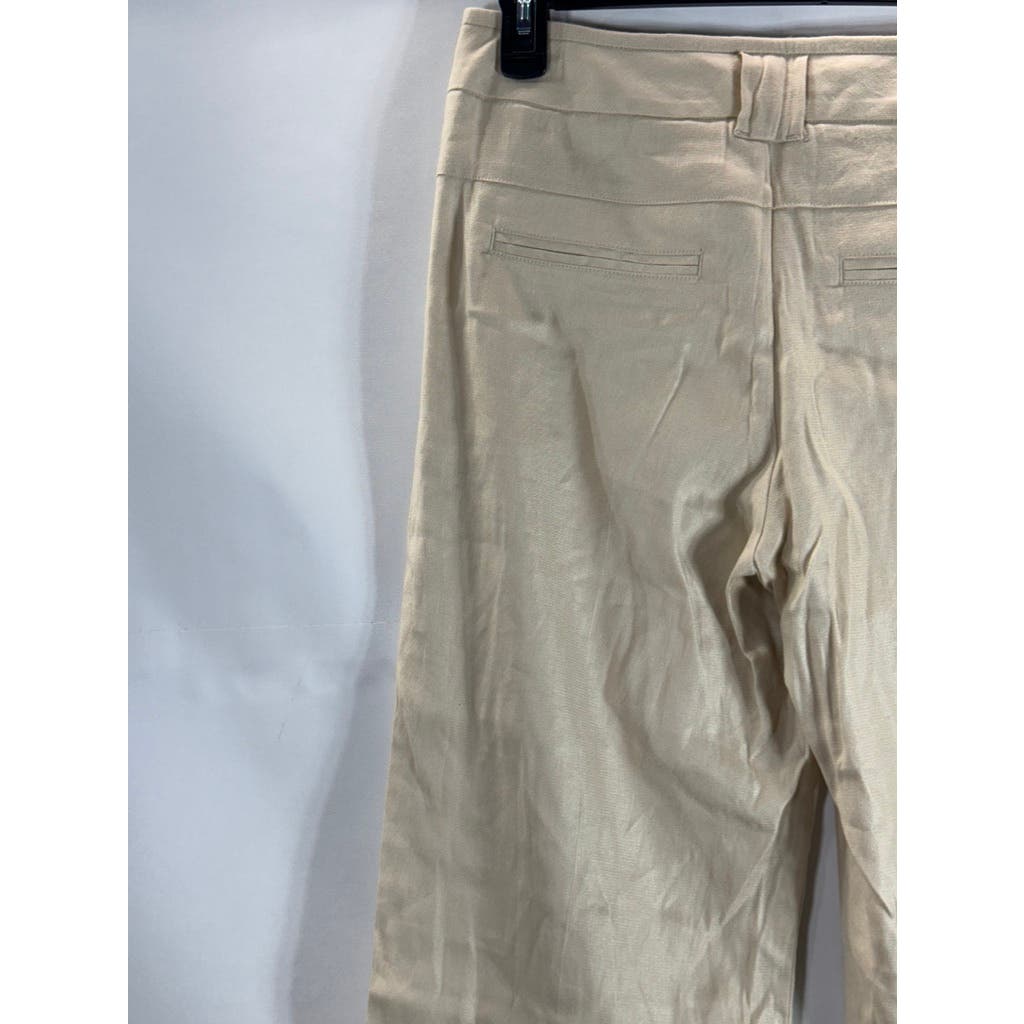 CABI Women's Beige Everly Linen Blend Straight Wide-Leg Pants SZ 6