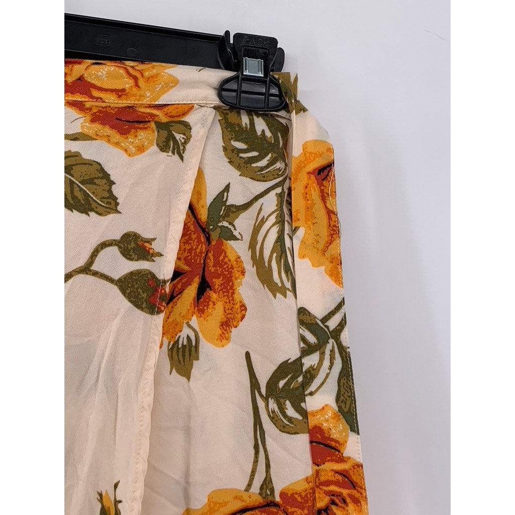 FREE2BU Women's Beige-Orange Floral Print Wrap Maxi Skirt SZ 12