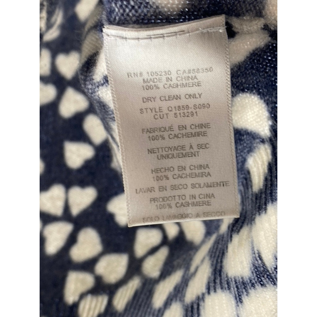 EQUIPMENT FEMME Women’s Navy-White Cashmere Heart Print Crewneck Sweater SZ S