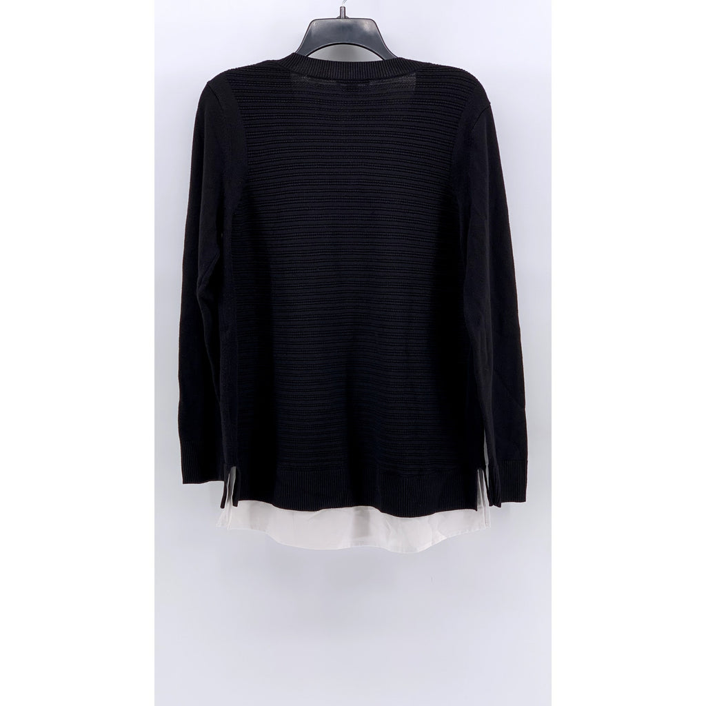 HILARY RADLEY Women's Black V-Neck Layered Ribbed Sweater SZ L