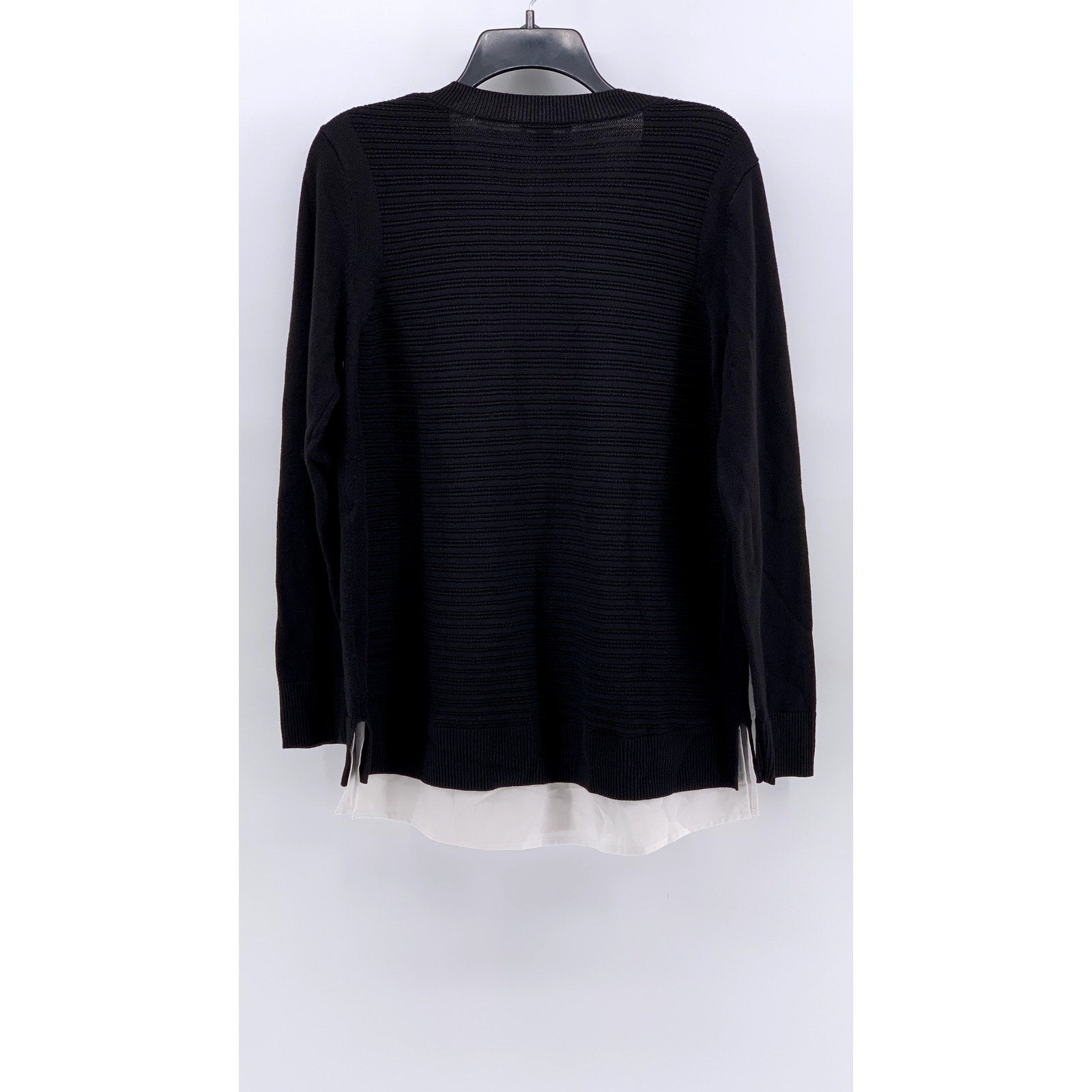 HILARY RADLEY Women's Black V-Neck Layered Ribbed Sweater SZ L
