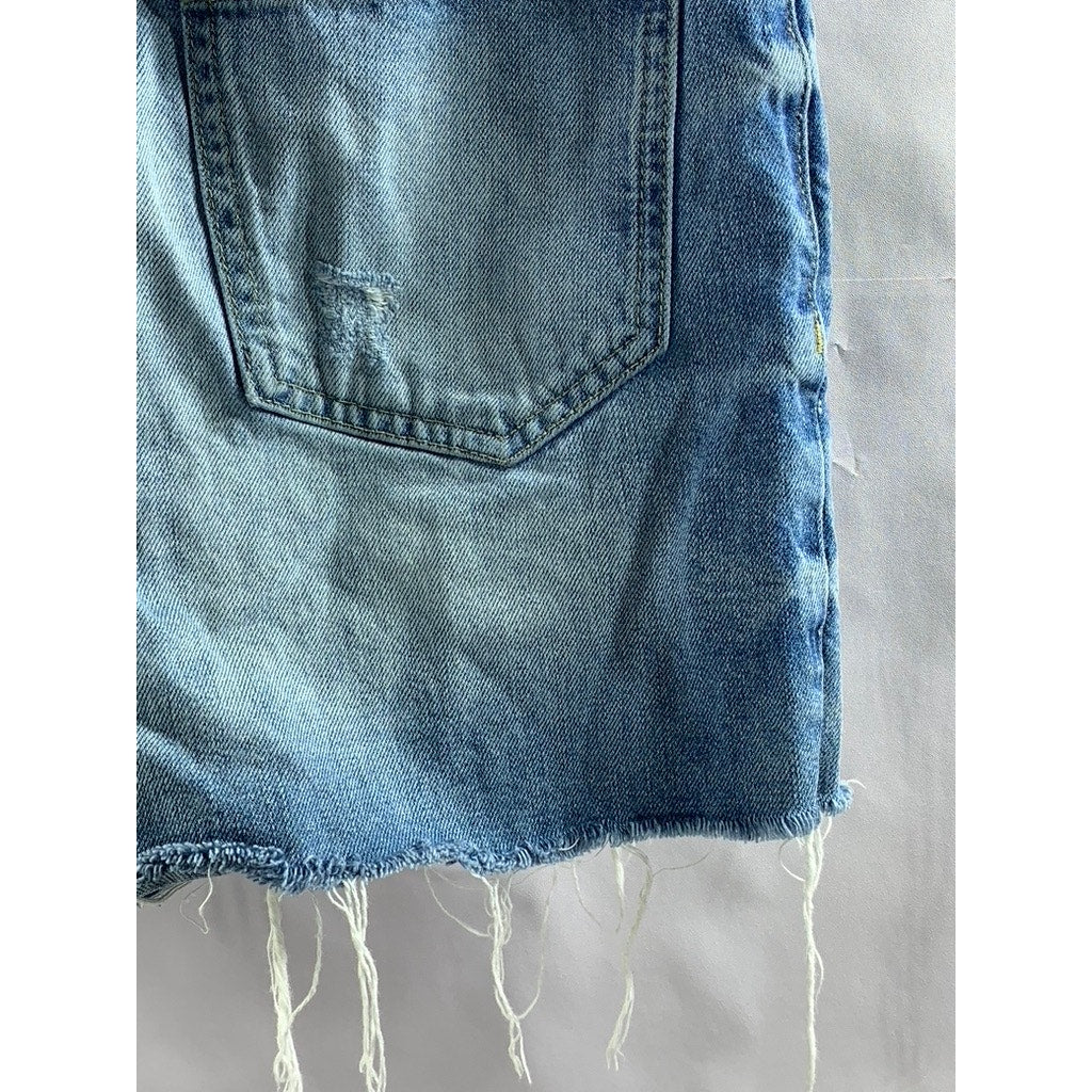 ANINE BING Women's Light Blue Denim Raw-Hem Straight Shorts SZ 24