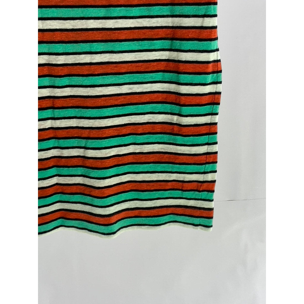 M&S COLLECTION Women's Red/White/Green Striped Crewneck Short Sleeve Top SZ 2