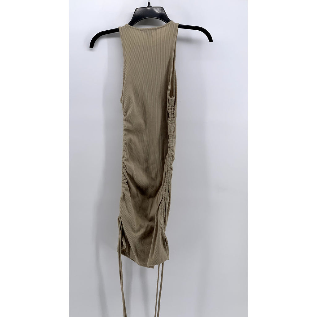 FOREVER 21 Women's Tan CrewNeck Side-Ruched Bodycon Tank Dress SZ S