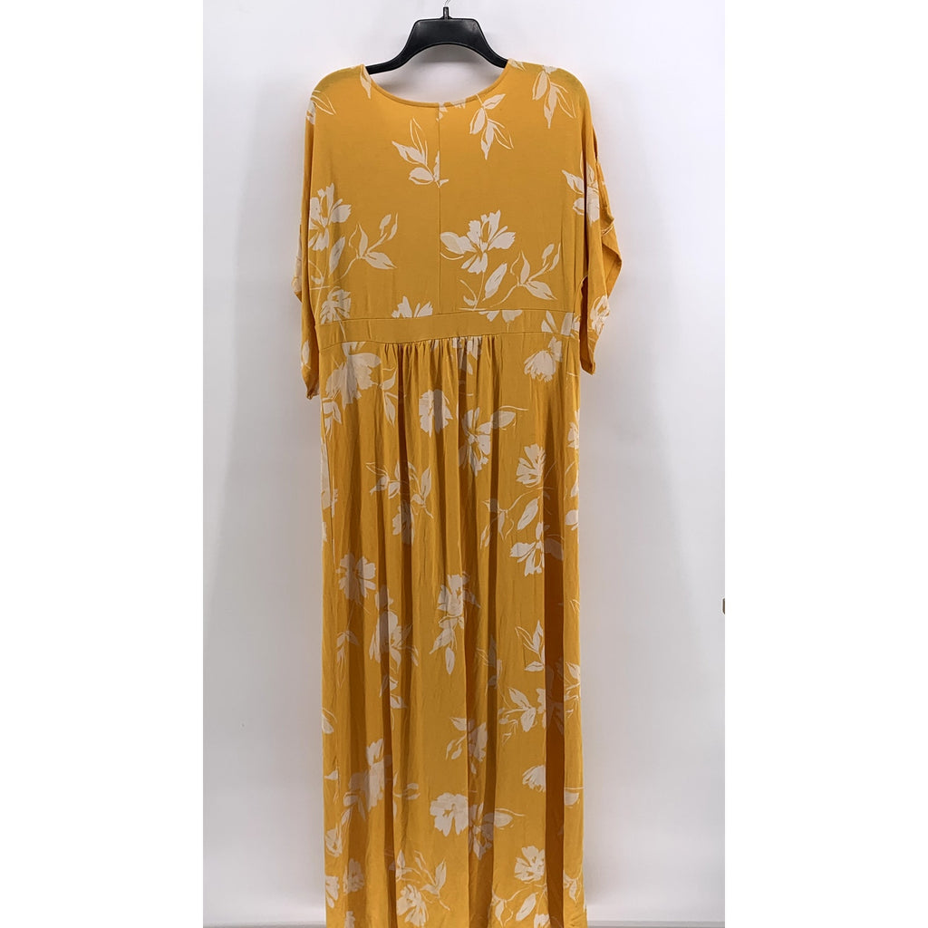 ISABEL Women's Maternity Mustard Floral 3/4 Sleeve V-Neck Maxi Dress SZ 2XL