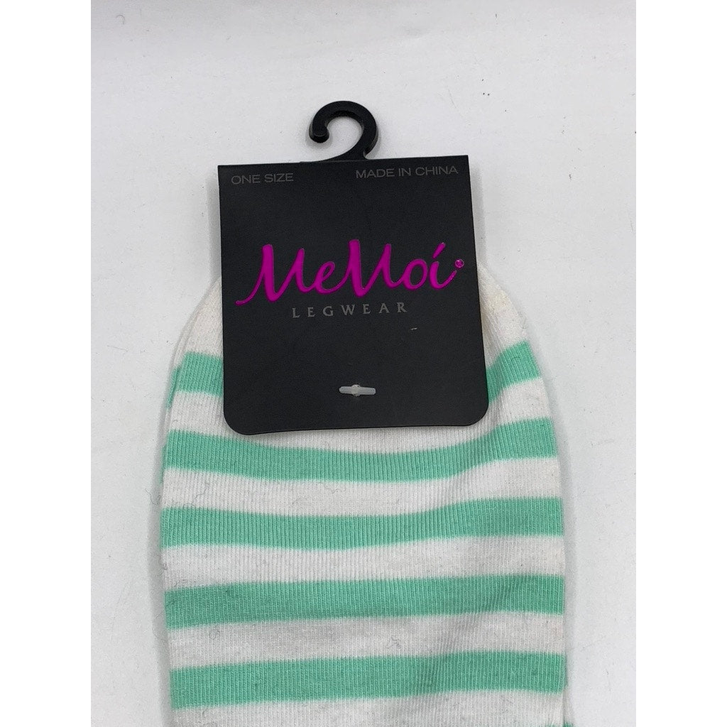MEMOI Women's Cabbage Green-White Classic Striped Low Cut Socks SZ OS