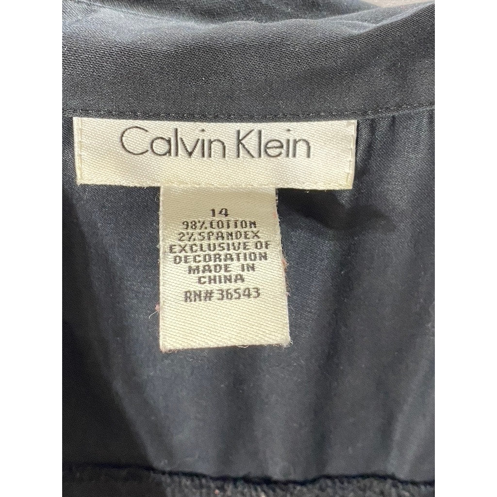 CALVIN KLEIN Women's Black Button-Up Short Sleeve Knee-Length Dress SZ 14