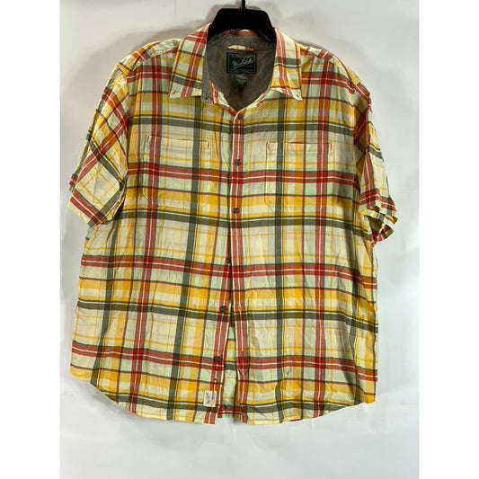 WOOLRICH Men's Yellow/Red Plaid Modern Short Sleeve Button-Up Shirt SZ XL