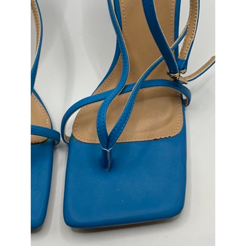 YACHOU Women's Blue Thong Strappy Heeleda Sandals SZ 37