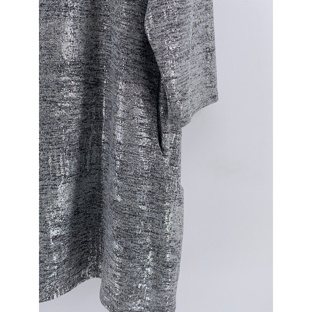 OLIVIA BLU Women's Plus Gray Metallic Scoop-Neck 3/4 Sleeve Top SZ 1X