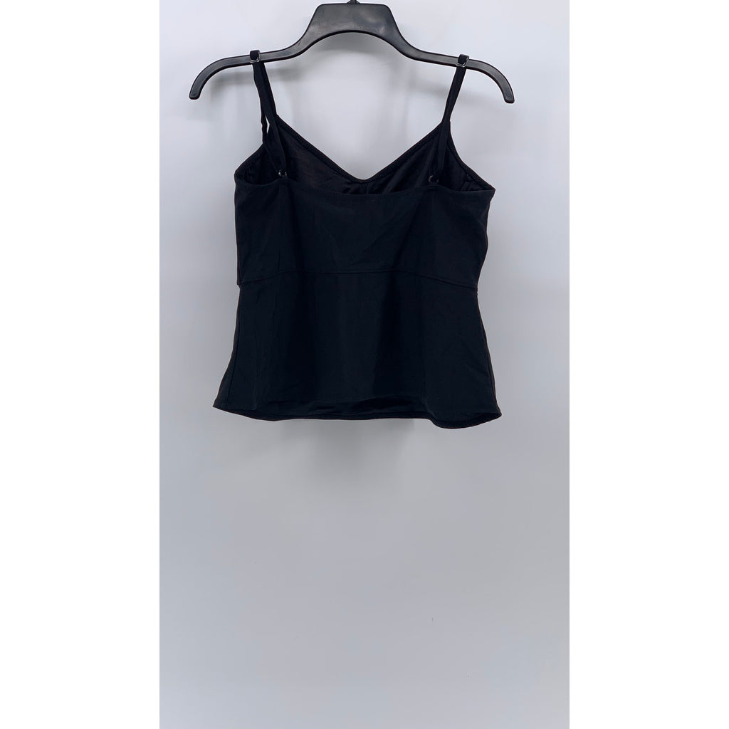 CAZIMI Women's Black V-Neck Embroidered Flower Spaghetti-Strap Swim Top SZ 38C