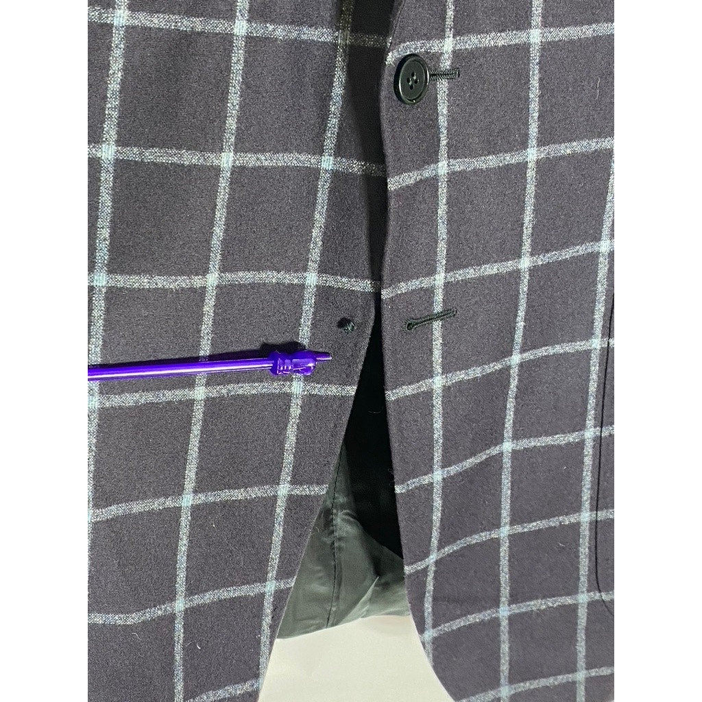 CANALII Men's Navy Windowpane Two-Button Notch Collar Long Sleeve Blazer SZ 34R