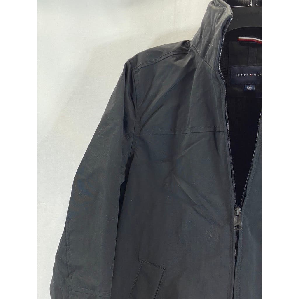 TOMMY HILFIGER Men's Black Solid Yacht Zip-Up Packable Hood Jacket SZ XS