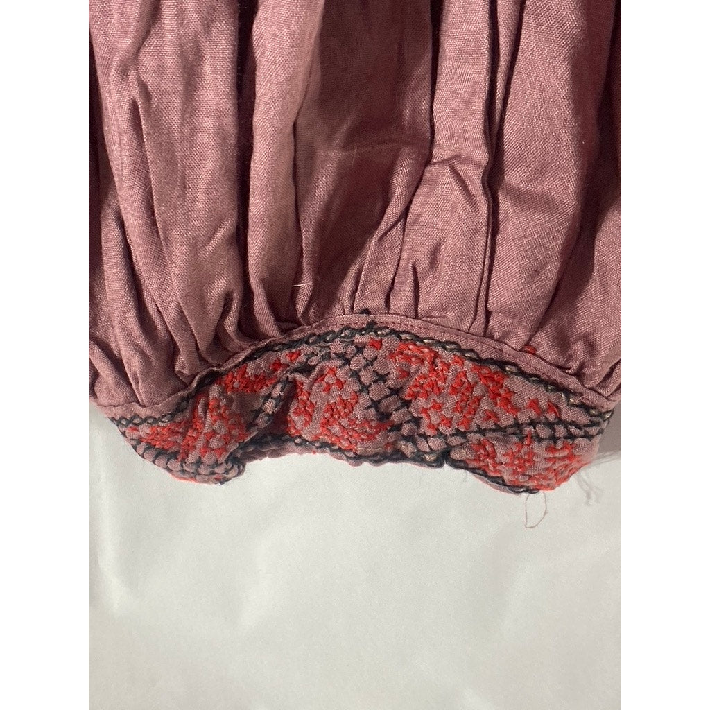 UNBRANDED Women's Rusty Pink Embroidered Side-Button Harem Pant SZ M
