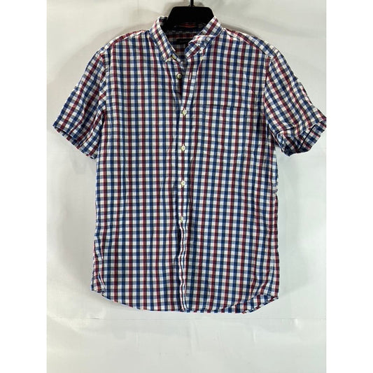 BANANA REPUBLIC Men's Blue/Red/White Checkered Button-Up Short Sleeve Shirt SZ M