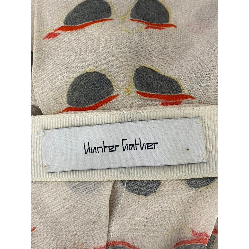 HUNTER GATHER Women's Beige Glasses Print Pleated Knee Length Skirt SZ S