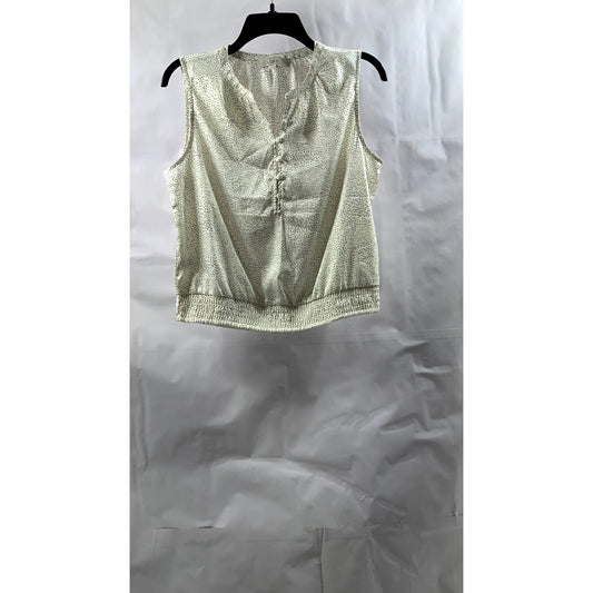 LOFT Women's White-Black Micro Dot Crewneck Button-Up Sleeveless Top SZ S