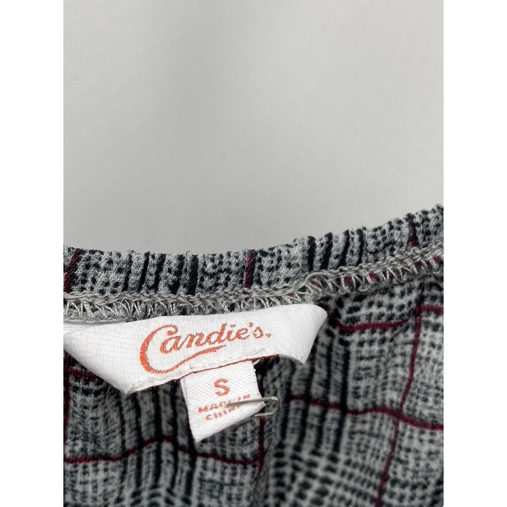 CANDIE'S Women's Gray Printed Plaid Button-Front Wide-Leg Jumpsuit SZ S