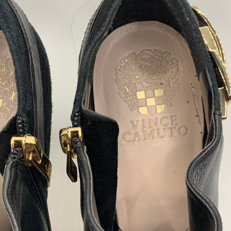 VINCE CAMUTO Women's Black Leather Velino Almond-Toe Side-Zipper Booties SZ 8.5