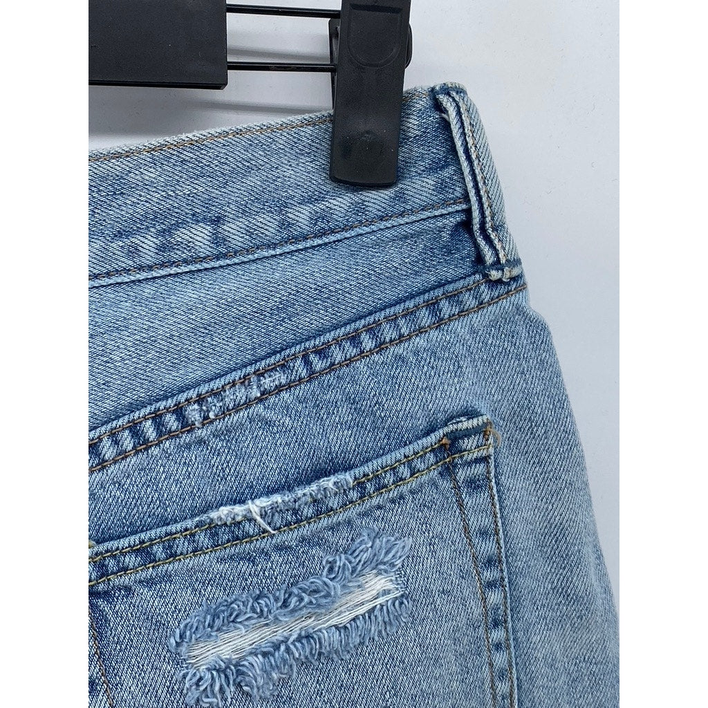 WE THE FREE Women’s Blue Denim Distressed Raw-Hem Short Shorts SZ 24