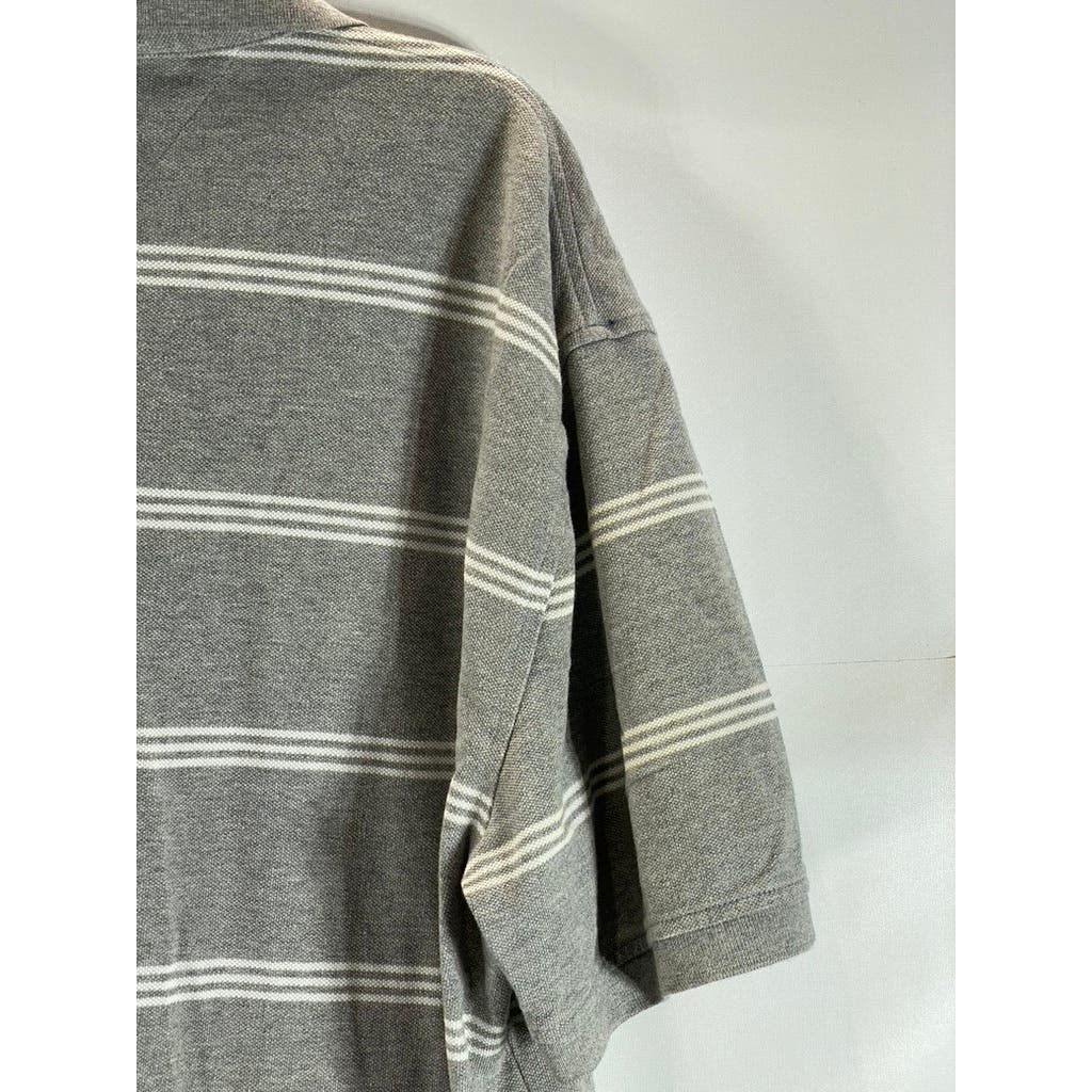 TOMMY HILFIGER Men's Gray Double-Striped Classic-Fit Short Sleeve Polo SZ 2XL