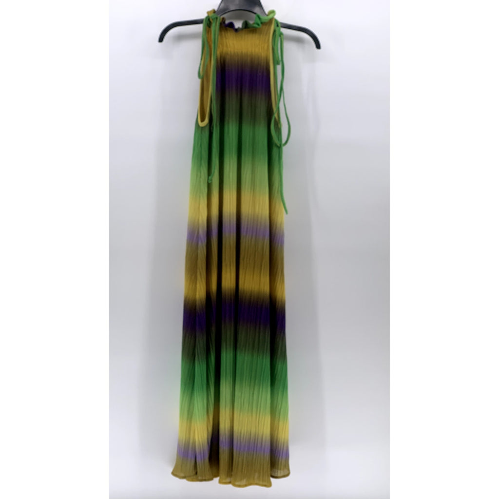 SFERA COLLECTION Women's Yellow-Green-Purple Ombre Pleated Halter Maxi Dress SZS