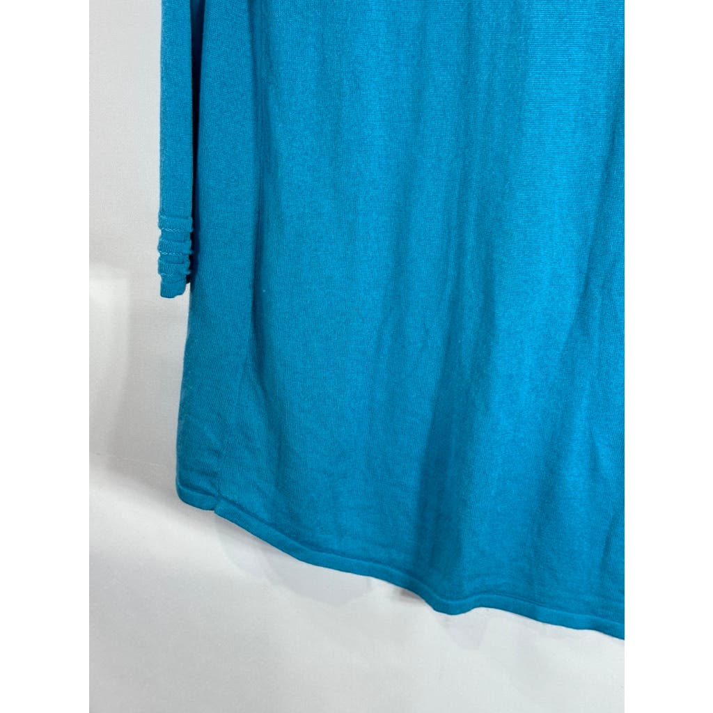 MAGASCHONI Women's Blue Ribbed Trim Silk-Cashmere Open-Front Cardigan SZ S