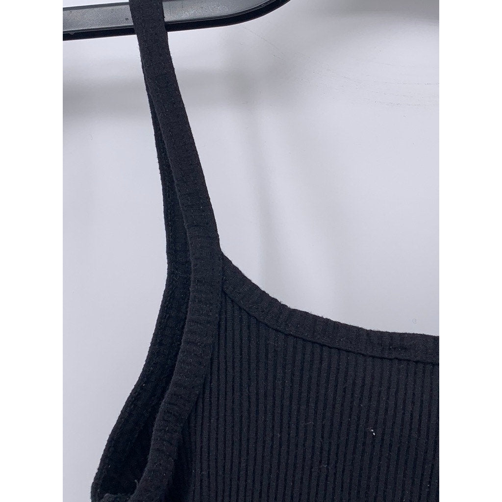 ZARA Women’s Black Ribbed Scoop-Neck Spaghetti Strap Fitted Bodysuit SZ S