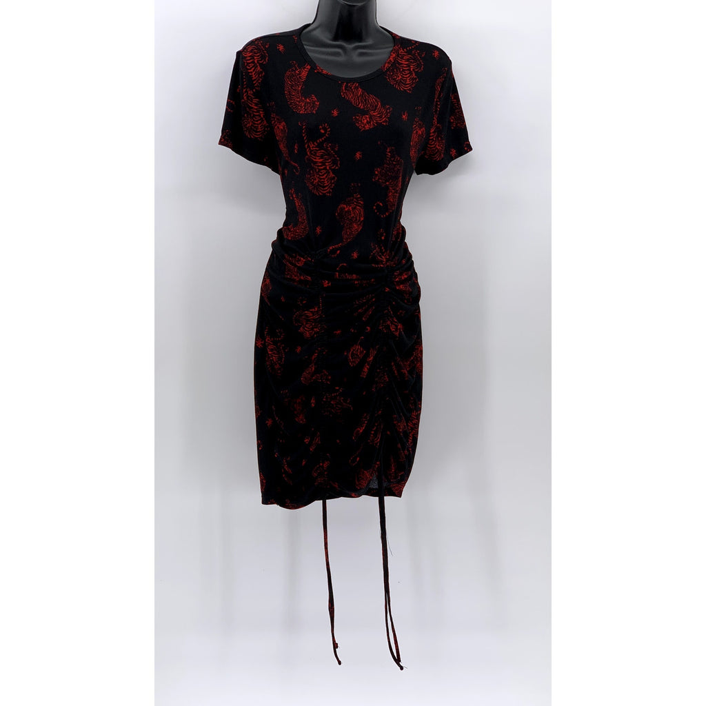 DIVIDED By H&M Women's Black-Red Printed Drawstring Cinched Bodycon Dress SZ L