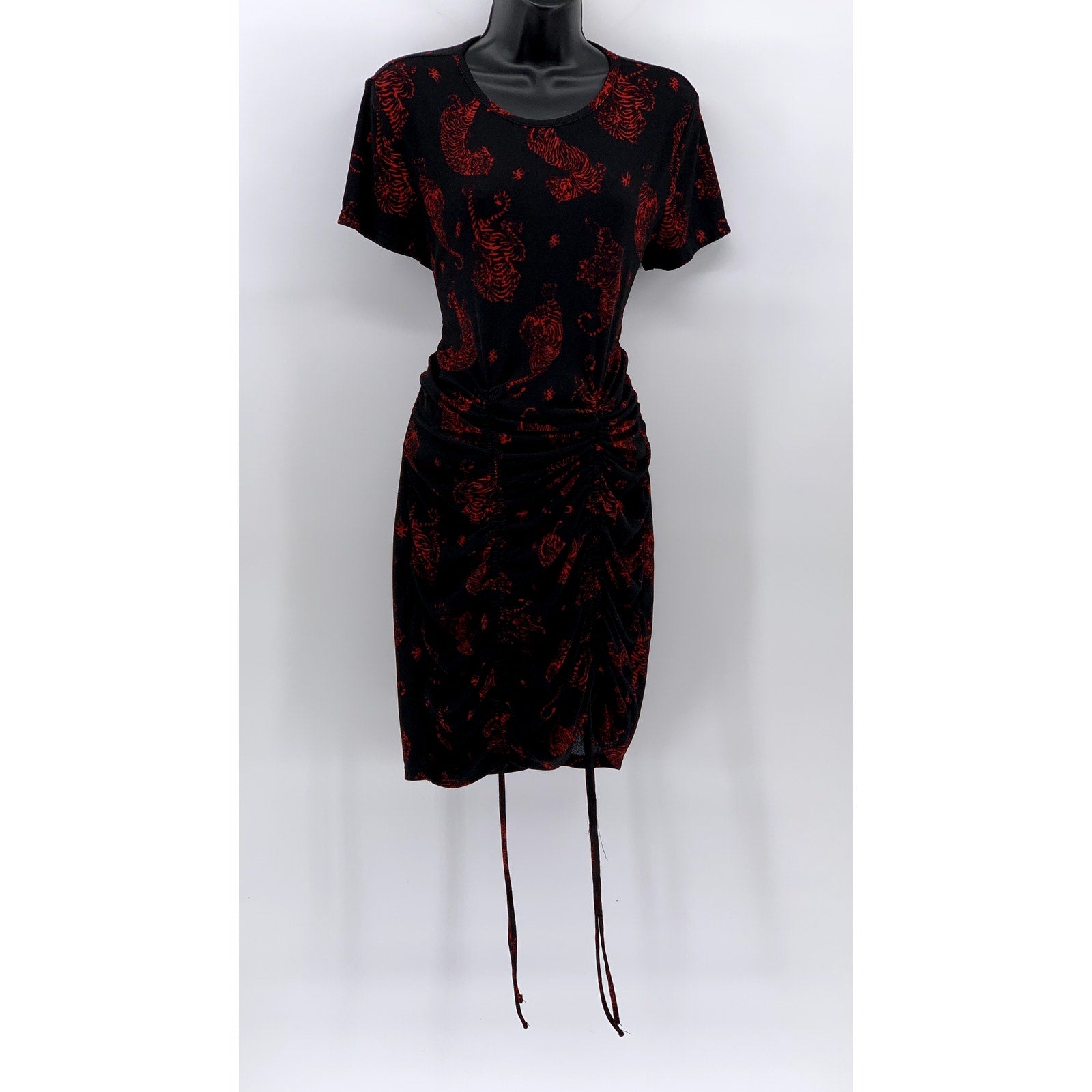 DIVIDED By H&M Women's Black-Red Printed Drawstring Cinched Bodycon Dress SZ L