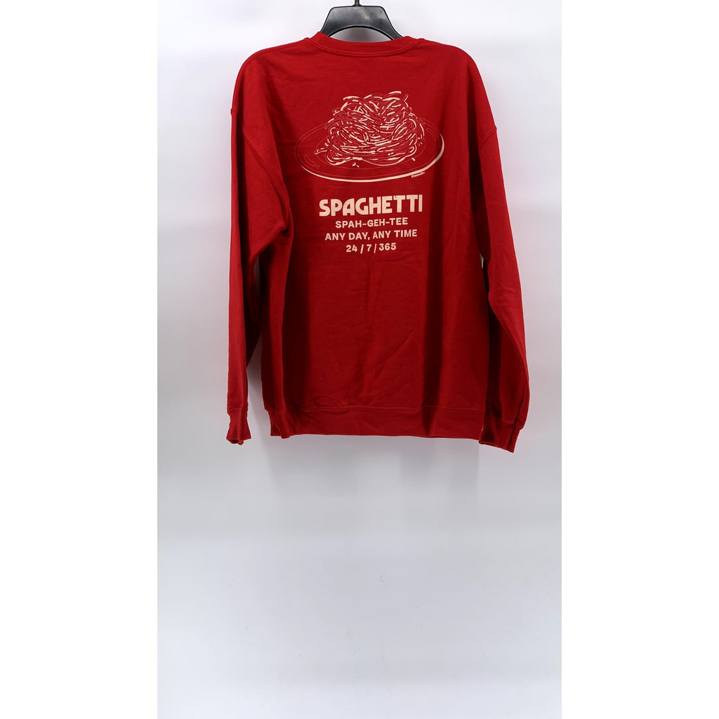 GILDAN Unisex Adult Red Crewneck Heavy Blend Spaghetti Graphic Sweatshirt SZ L