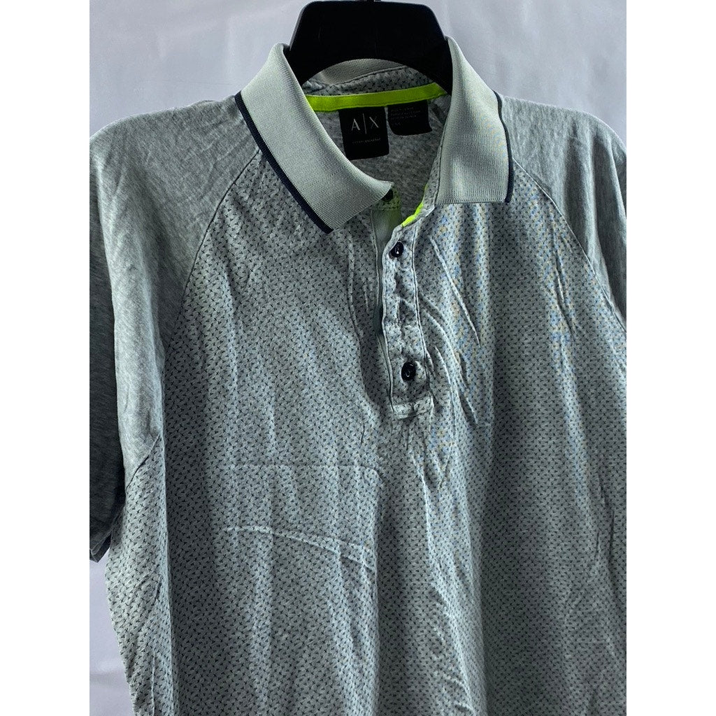 ARMANI EXCHANGE Men's Gray Micro Logo Short Sleeve Polo Shirt SZ L